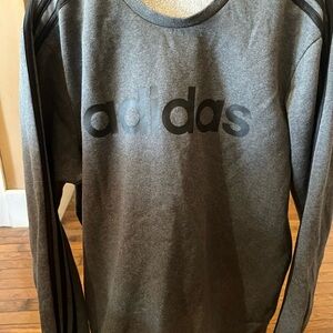 adidas Gray Black Logo Striped Crew Neck Pullover Men’s Long Sleeve Sweatshirt